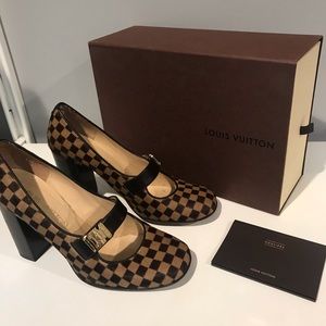 Louis Vuitton Damier Sovage Fur Mary Jane Pumps